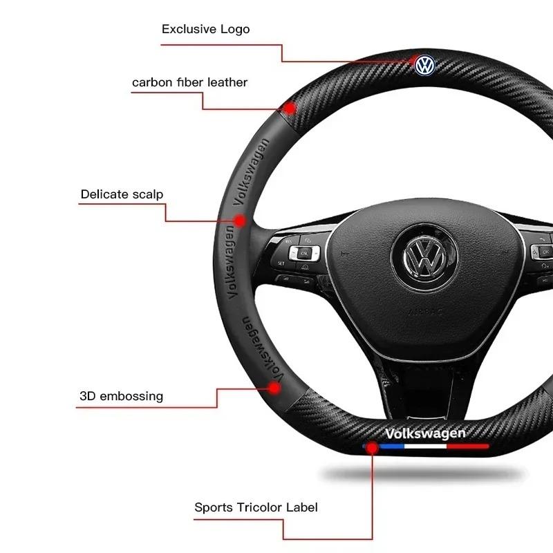 For Volkswagen 38CM Anti Slip Car Steering Wheel Cover Carbon Fibre Texture For VW GTI Polo Golf Passat Tiguan Arteon Touareg CC Taigo Caddy EO1