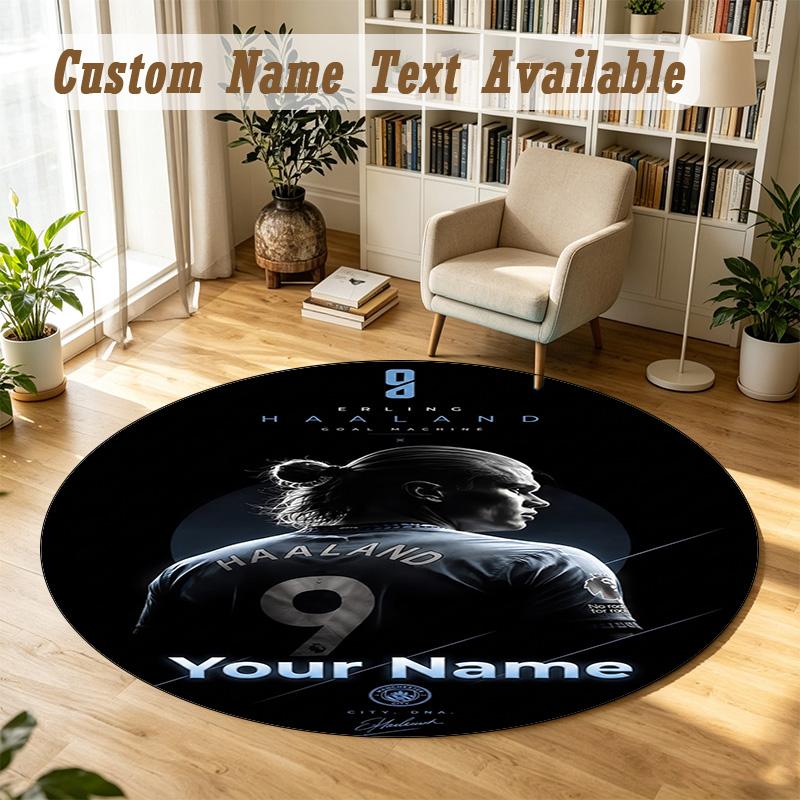 Round Rug Custom NameErling Haaland Pattern Non Slip Carpet Home Floor Decor