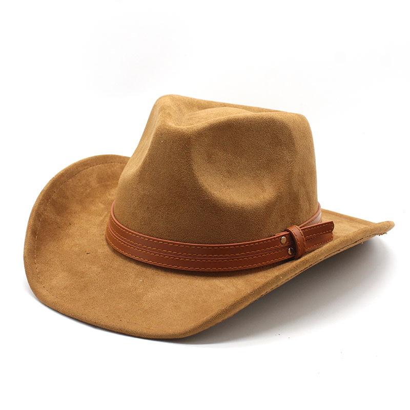 Suede Top Hat Ethnic Style Western Cowboy Top Hat Rolled Brim Vintage Riding Hat Felt Hat