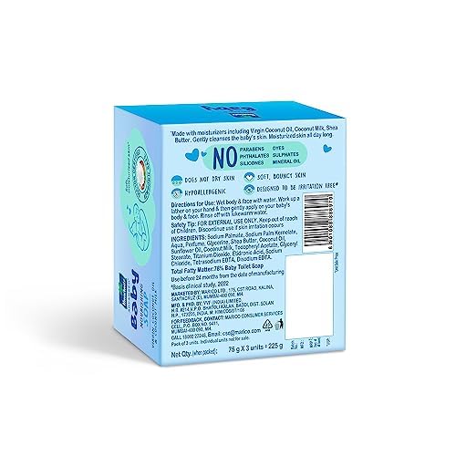 Parachute Advansed Baby Soap 75gm x 3 For Newborns With Coconut Milk | Hypoallergenic | Moisturizing PH 5.5 Gentle Cleanser