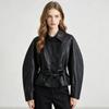 Damen Vintage Stil Kunstlederjacke Umlegekragen Mit Gürtel Schmale Taille Streetwear