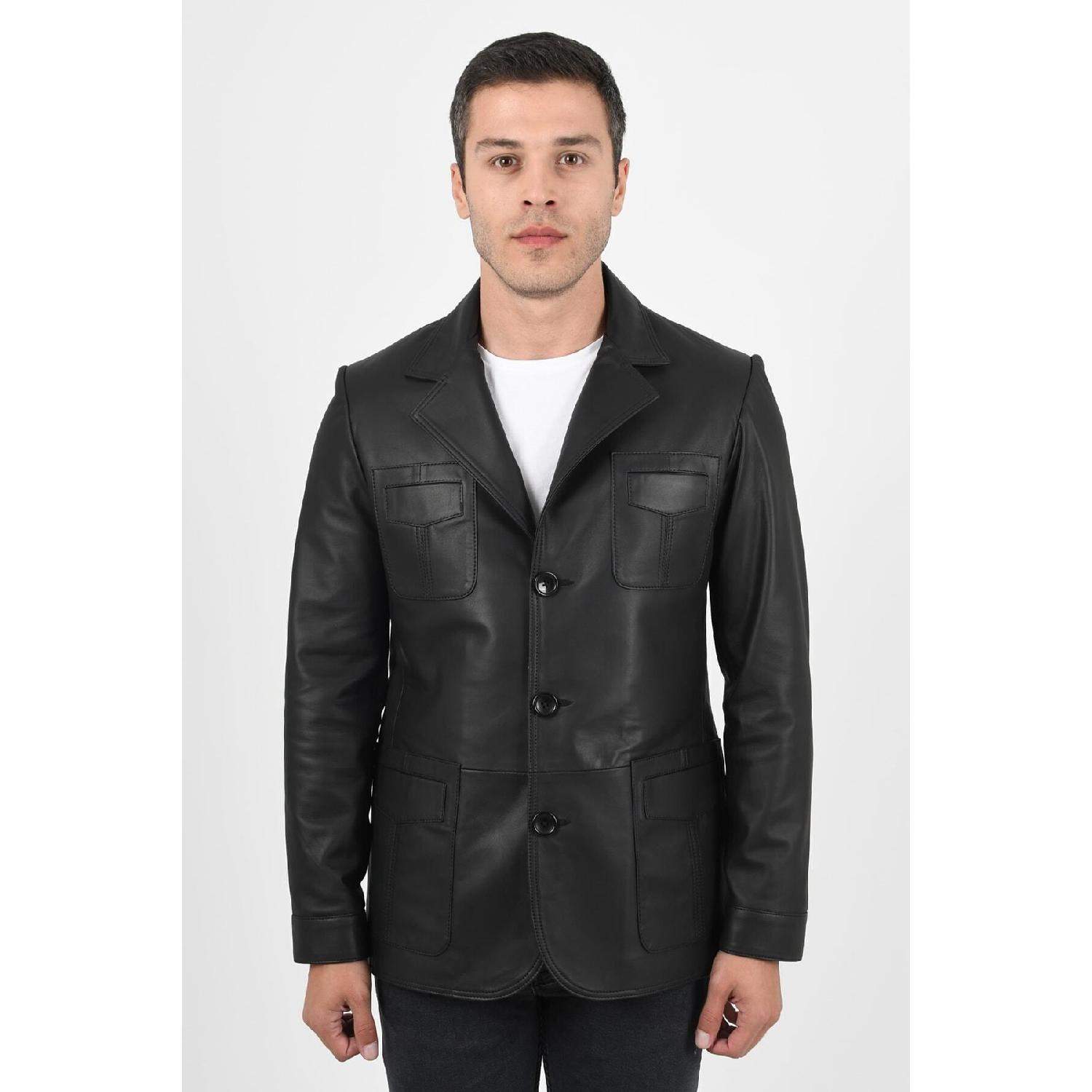 

Martell Genuine Leather Men s Black Blazer Leather Jacket XS чёрный
