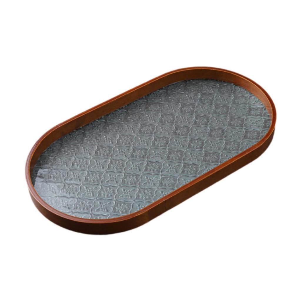 Wood Serving Tray Glass Desk Organizer Jewelry Storage Holder Wooden Trays for Eating for Bathroom Household Desk Tea Room Party