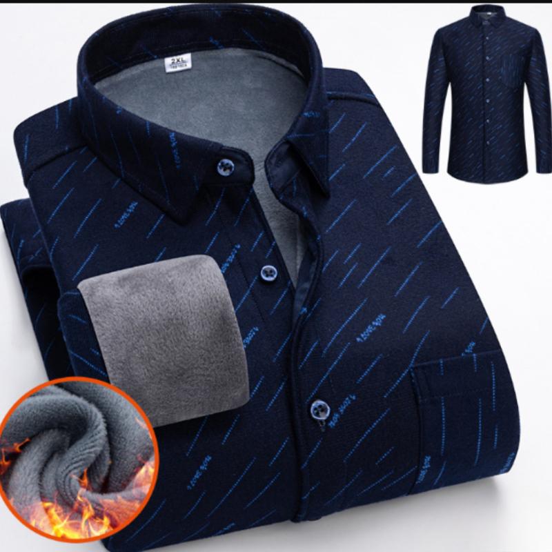 Autumn and Winter Thickened Men's Plaid Long-sleeved Warm Turn-down Collar Button Shirt Classic