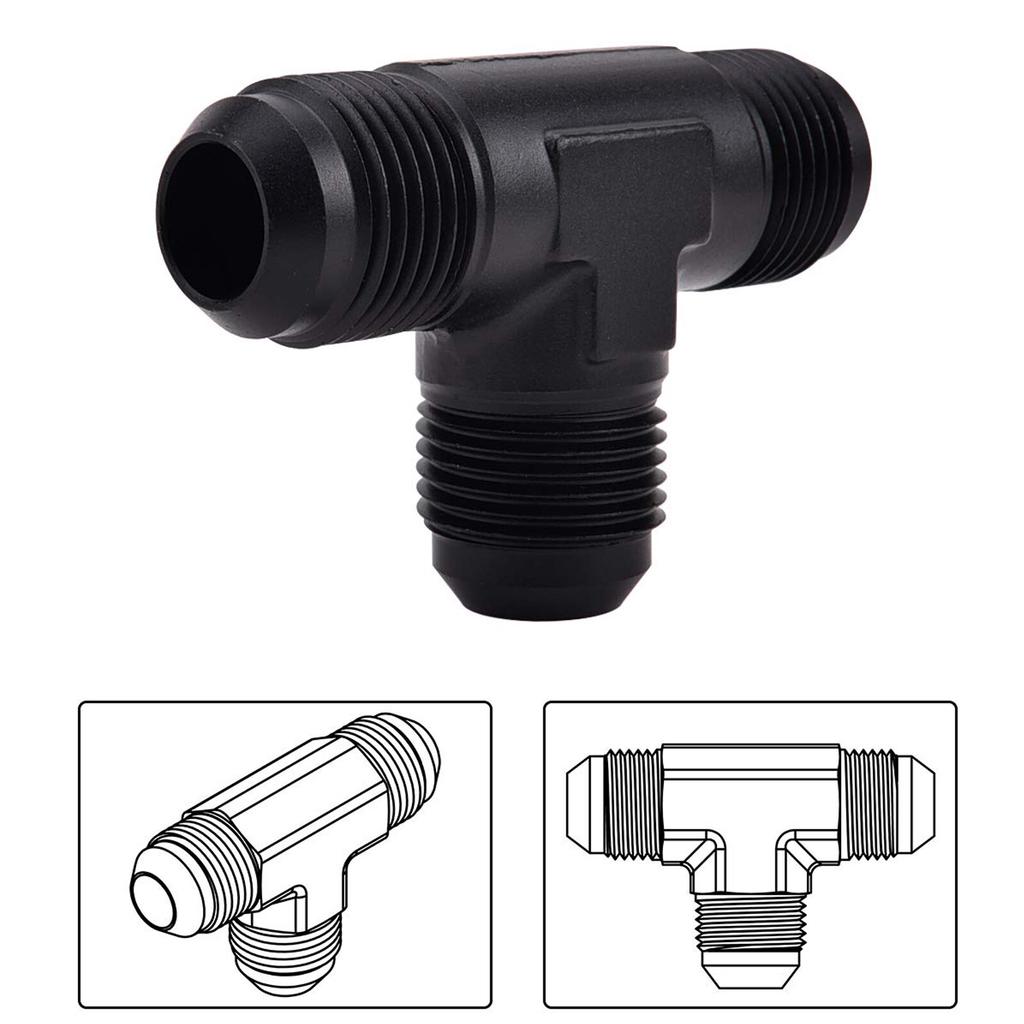 AN4 AN6 AN8 AN10 AN12 Male to 2x AN Male 3-Way Tee T-Piece Fitting Adapter Black