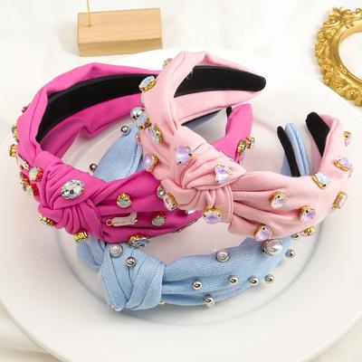 Girlgo Bling Bling Rhinestone Decorative Wide Brimmed Head Band Trendy Non Slip Hair Hoop for Women Casual Headband