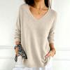 Women's Color V-Neck Long Sleeve Knit Sweater Casual Basic Lightweight Top for Daily Wear