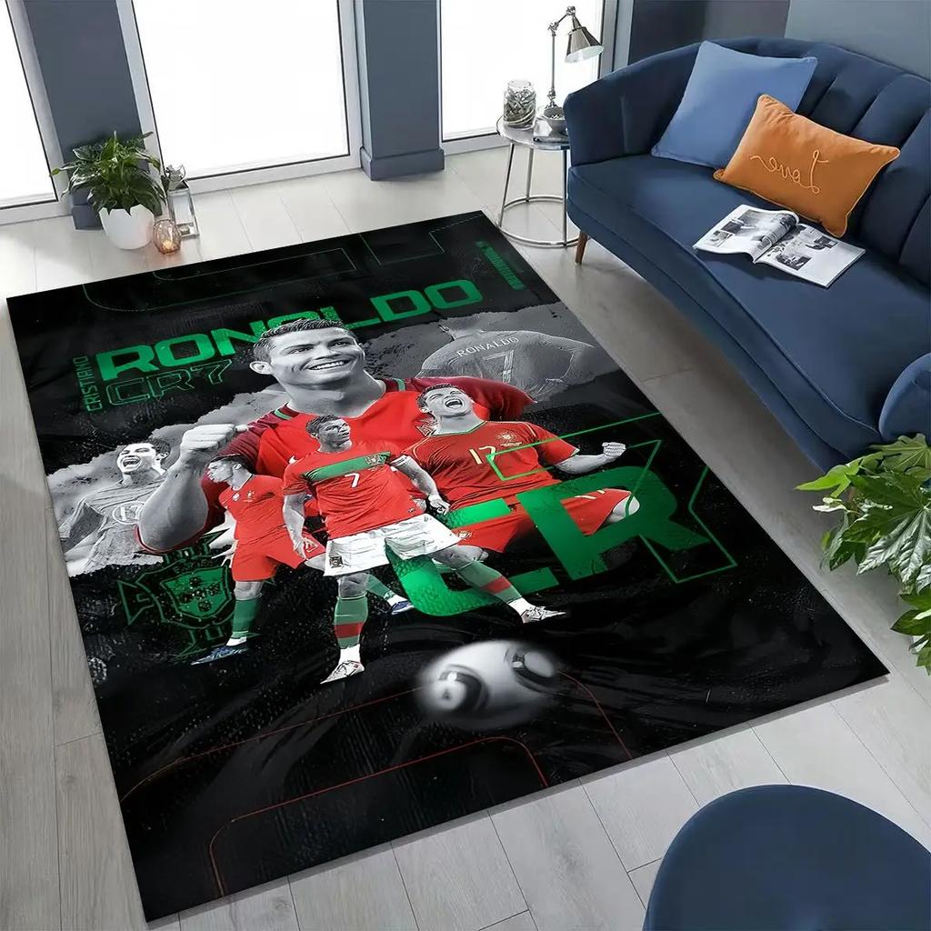 3D Goat Football Star R-Ronaldo Cartoon Art Carpet Rug for Bedroom Living Room Sofa Home Doormat Decor,Large Non-slip Floor Mat