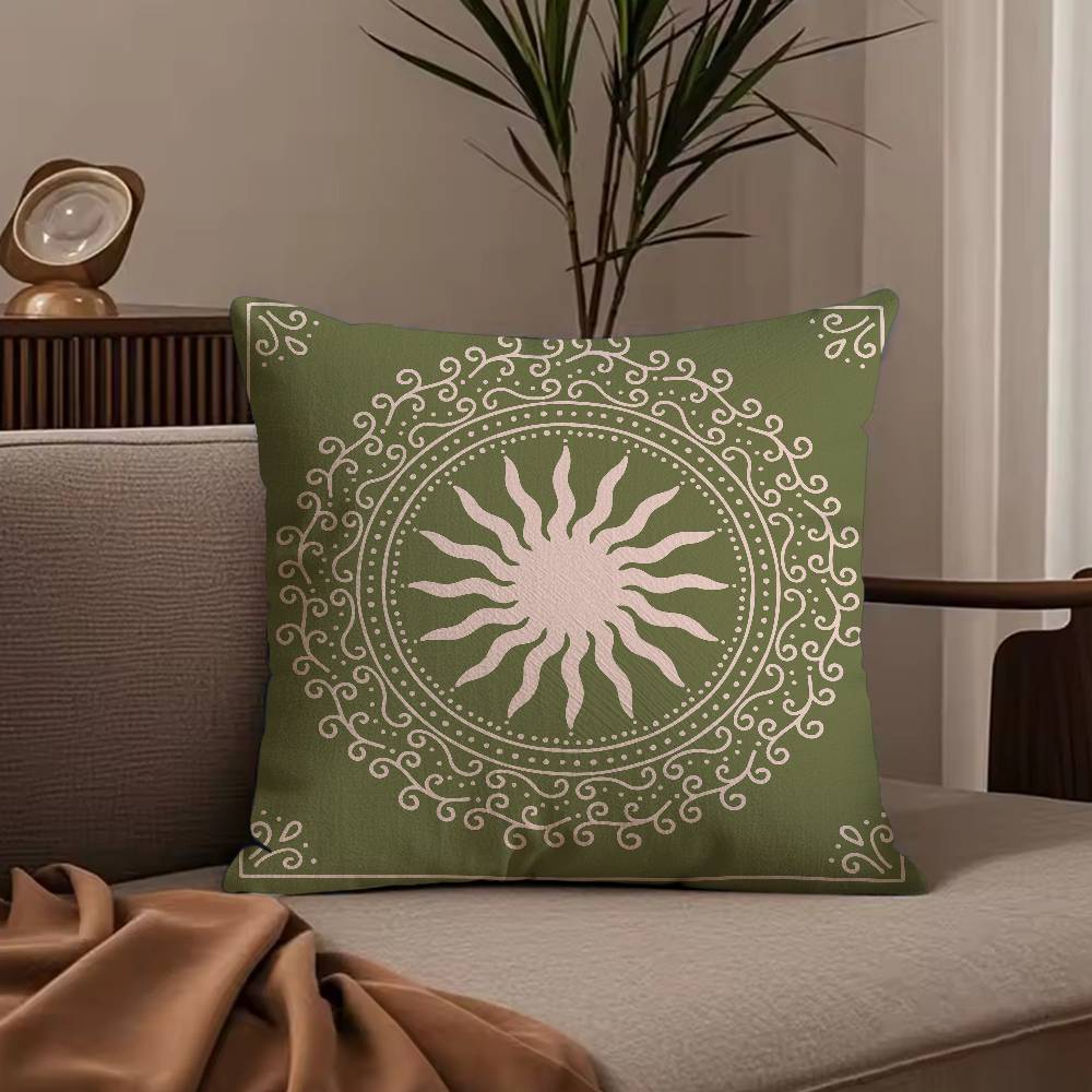 ART Bohemia Green Classic Pillow Case Anti-dustmite Pillowcase Invisible zipper silky short plush Sofa cushion cover
