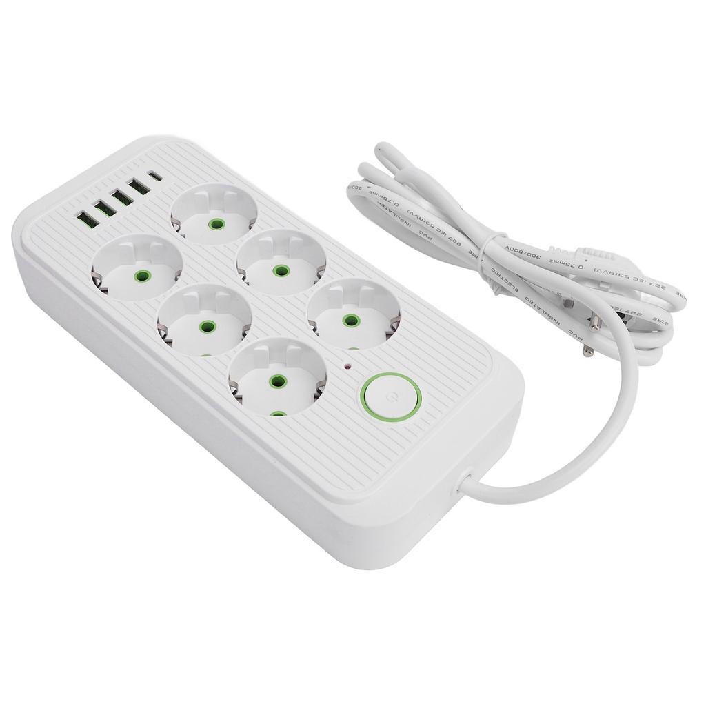 6 Way Power Strip with 4 USB and 1 Type C Port Europn Standard Power Socket with 2 Meter Cable