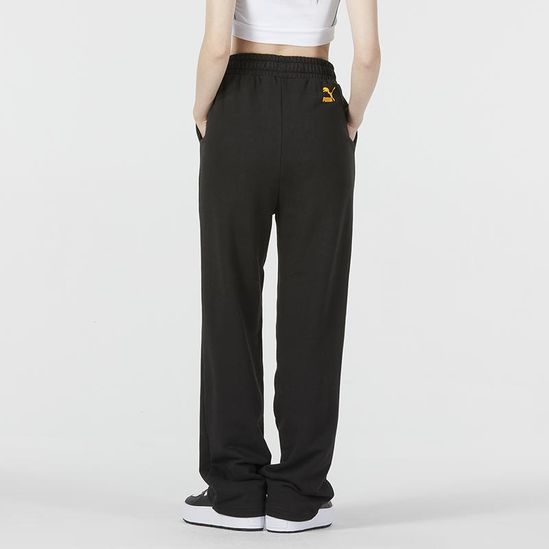 Puma Logo Print Solid Color Drawstring Straight Leg Pants Women Pants Black 538855-01