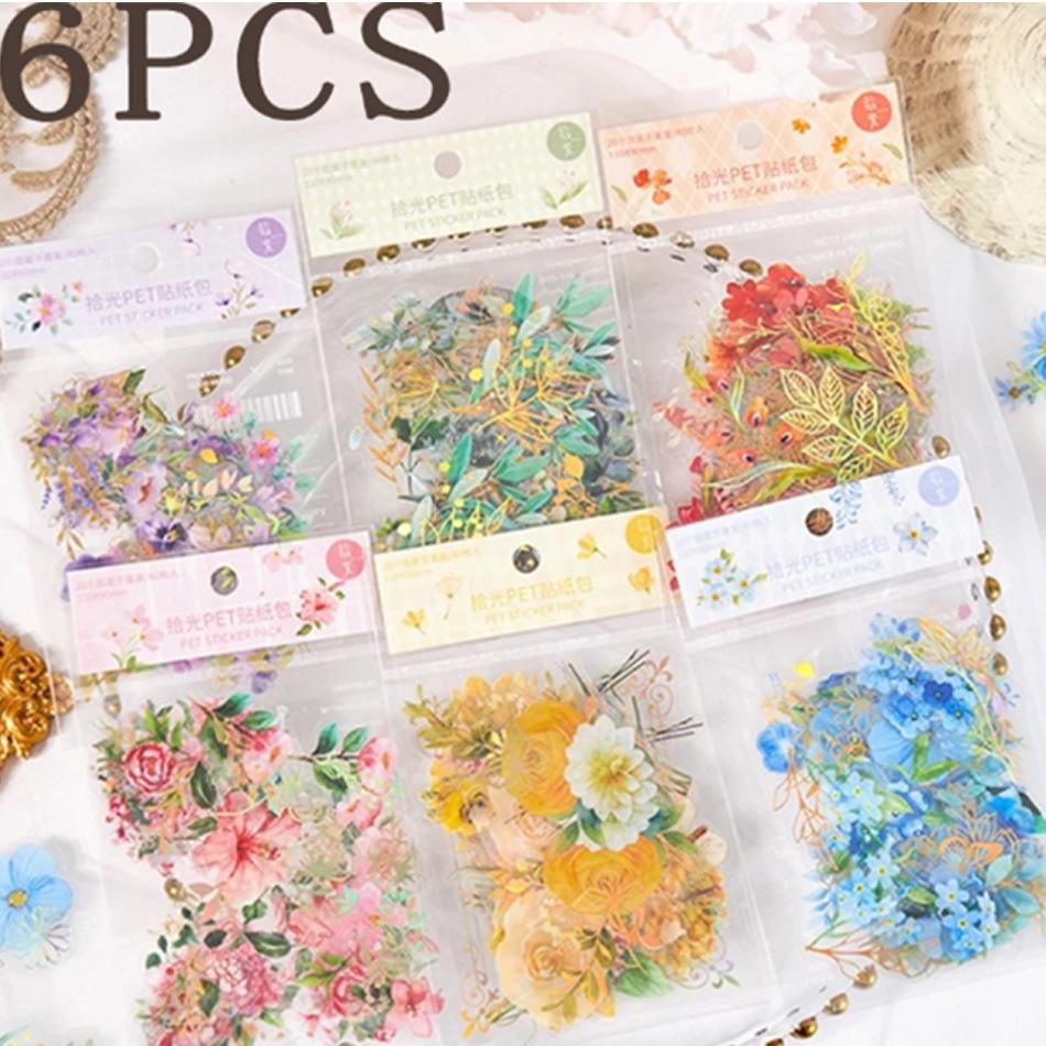 1-6Pcs/Bag Aesthetic Flower Stickers Pack Fresh Plant Hand Account Diy Material Decorative Stationery Stickers