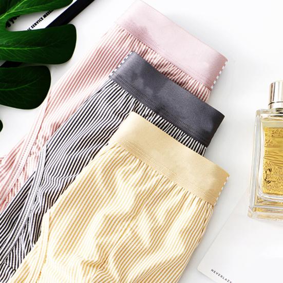 Men Briefs Mid-rise Elastic Waistband Slim Fit Panties Striped Print Patchwork Color U-Convex