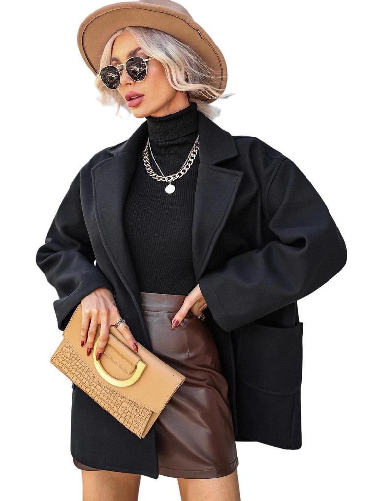 European & American Women's Woolen Long Sleeve Lapel Overcoat
