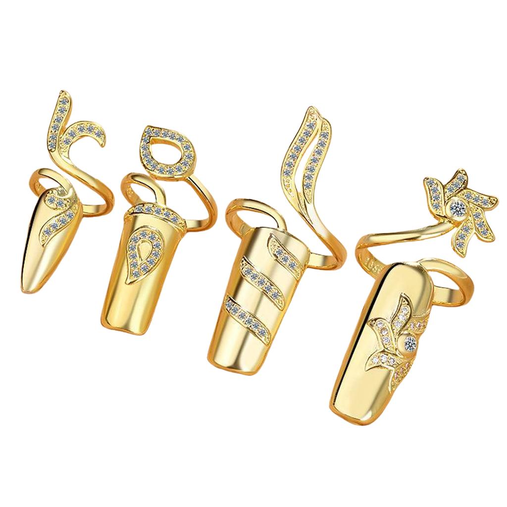 4pcs Adjustable Knuckles Rings for Women Fashionable Personality Nail Ring Crystal Flower Finger Joint Rings Accessory
