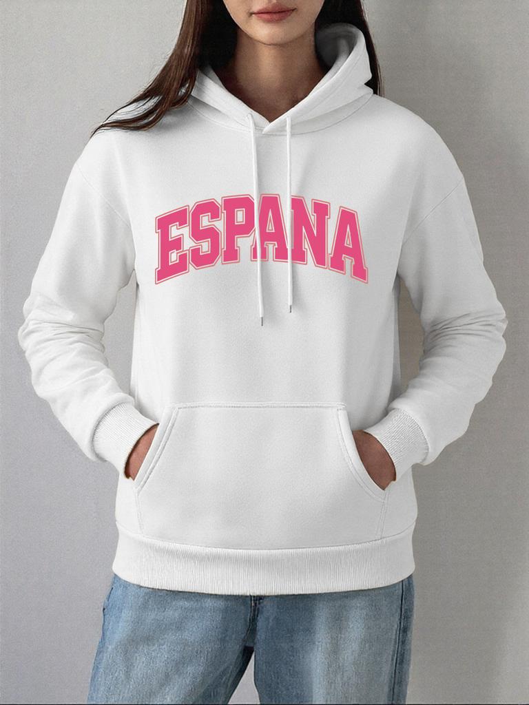 España Letter Classics Printed Hoodie Women Comfortable Loose Sweatshirt Fleece Warm Soft Pullover Casual Pocket Womans Clothes