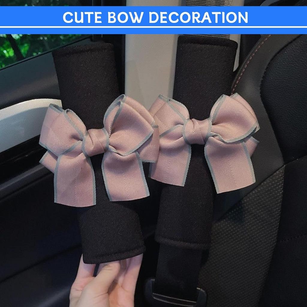 2 Set Car Seat Belt Covers with Cute Bow for Women Girls Kids, Seat Belt Cover Pad for Shoulder Protector,Soft Auto Seat Belt Cover, Seat Belt