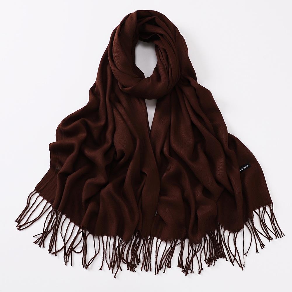 Autumn and Winter Multiple Solid Color Imitation Cashmere Scarves for Women, Single Color Thickened Warm Tassel Shawl Scarf, Scarf in Red