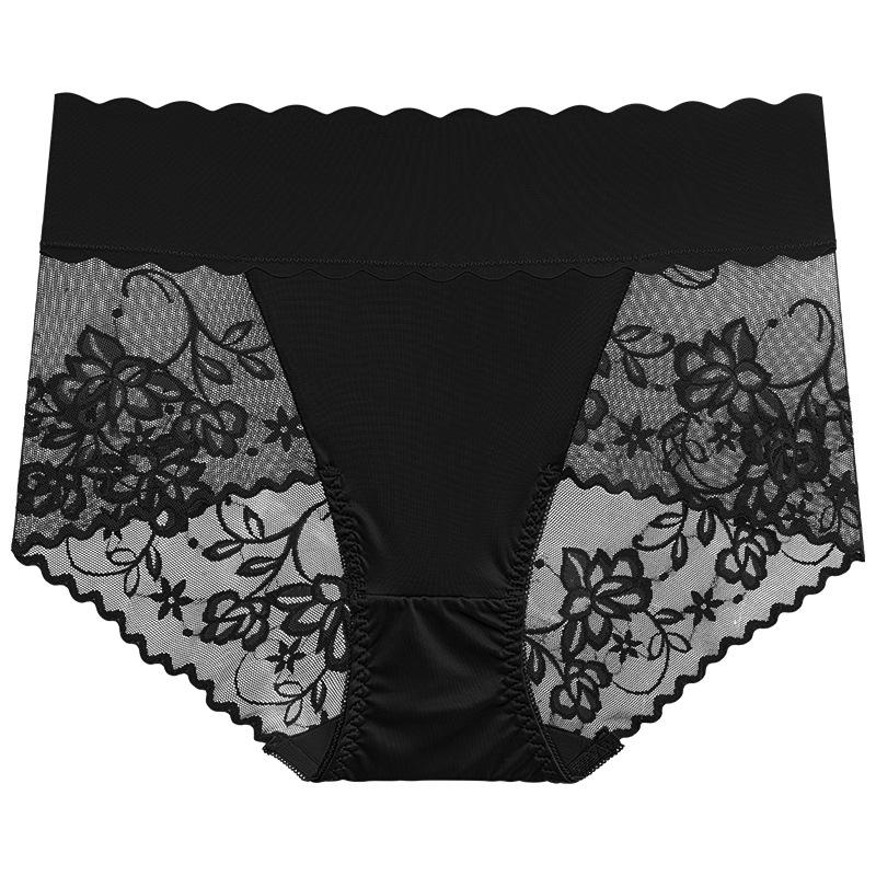 Big Size Lady Summer Sexy Lace Hollow Out No Mark Breathable High Waist Triangle Briefs