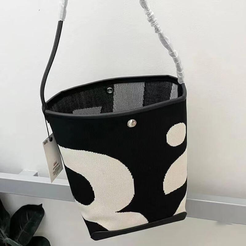REWELL Letter Print Bucket Shoulder Bag