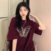 Wine Red Women's Loose Fit Retro Cotton T-Shirt - Summer 2025 Collection