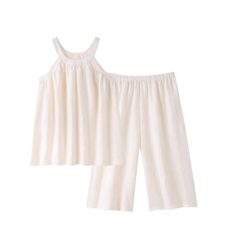 New Pajamas with Chest Pads Women's Summer Suspender Cropped Pants Han Fan Can Wear Outside Loungewear Suit