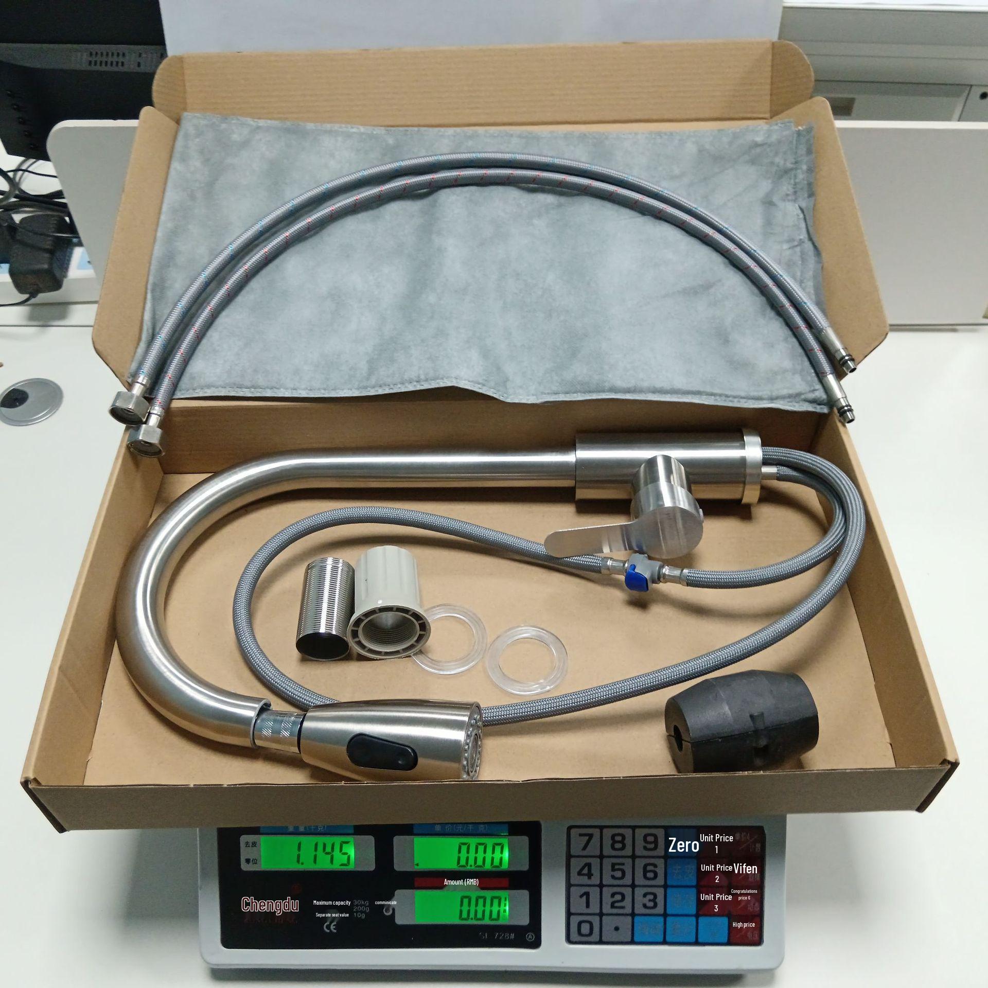 Телескопический поворотный выдвижной кухонный смеситель из нержавеющей стали с двумя выходами для воды Without inlet pipe