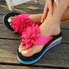 Fashion Comemore Flower Decor Wedge Flip Flops Women 2025 Summer Rainbow Thick Bottom Beach Slippers Woman Light Platform Slides Sandals