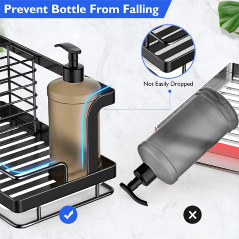 Küchenspüle aus Edelstahl Abtropfgestell Schwammaufbewahrung Wasserhahn Halter Seifenablage Handtuch Spülbecken Gestell Organizer Küchenzubehör