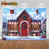 Mocsicka Christmas House Backdrop Winter Snow New Year Party Wallpaper Tree Gift Shop Decoration Festival Photography Background