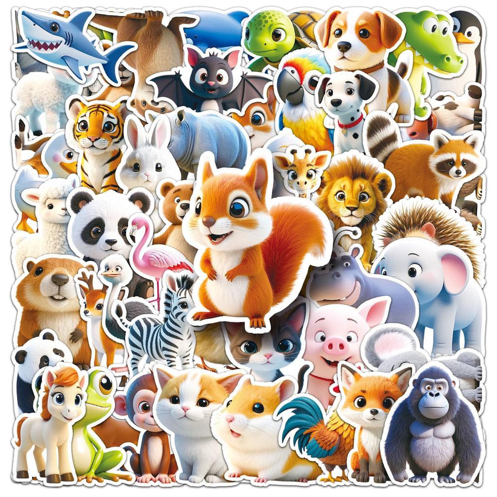 50 3D Animal Graffiti Stickers Personalized Creative Cartoon Animal Decoration Water Cup Mobile Suitcase Stickers
