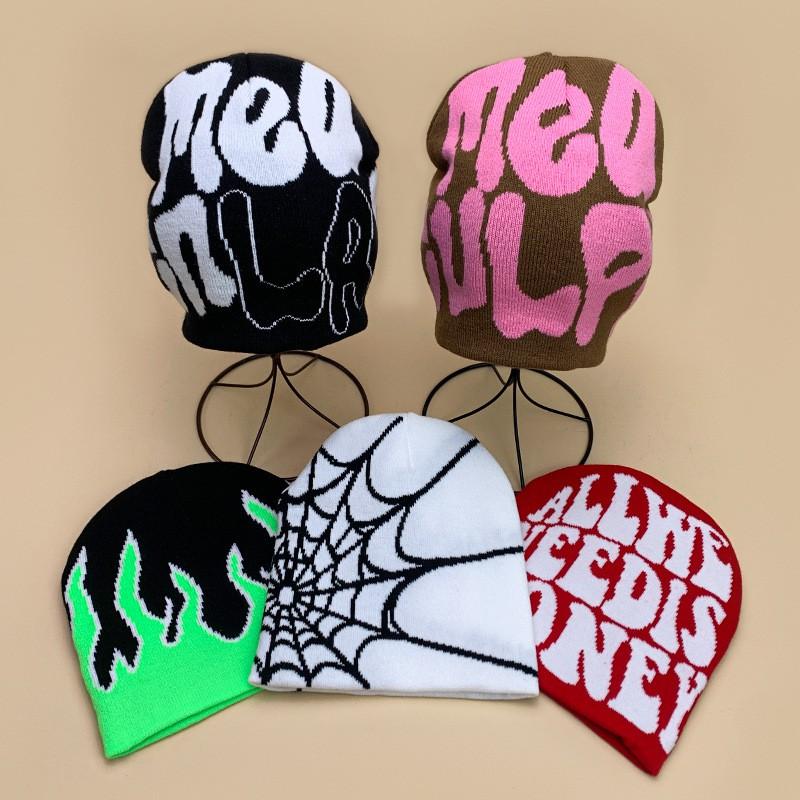 Skull Flame Spider Knit Beanie Men Women Winter Warm Hip Hop Hat