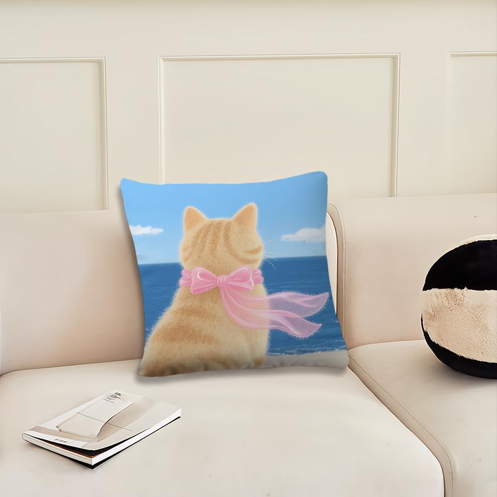 Cartoon Pink Scarf Kitten Cute cushion cover Pillow Cover Decoration Room Home Sofa living Office Car Nordic Simplicity
