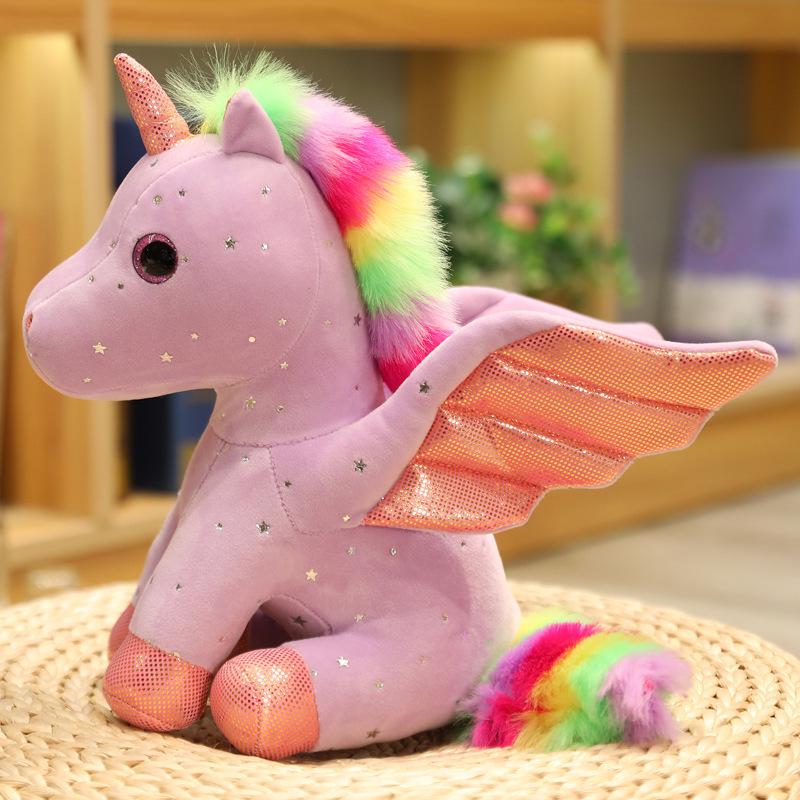 Rainbow Angel Unicorn Plush Toy - Four-Color Cartoon Animal 