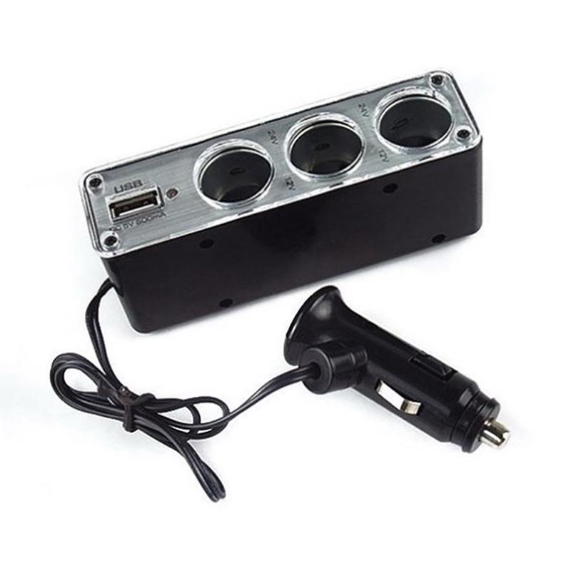 მანქანის სიგარეტის სანთებელა მრავალმხრივი 3 გზა + USB პორტის დამტენი ადაპტერი Dc 12V Witty