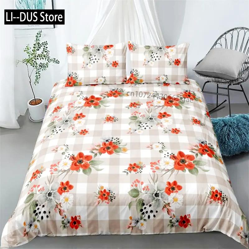 Vibrant Botanical Floral Duvet Cover Twin Size Lotus Flower Leaves Bedding Set Soft Tropical Tree Quilt Cover with Pillowcases