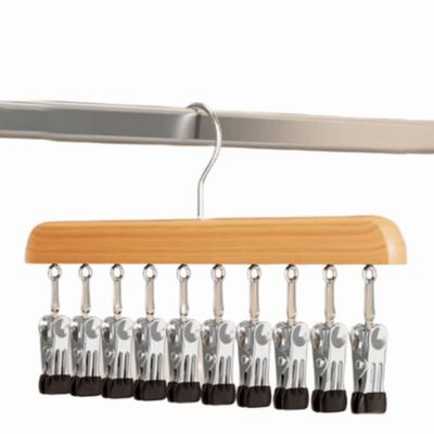 Clip-On 360°Rotation Wood Hanger Stainless Steel 10/12 Clips Drying Rack No Trace Multi-function Storage Rack Tie Hanging