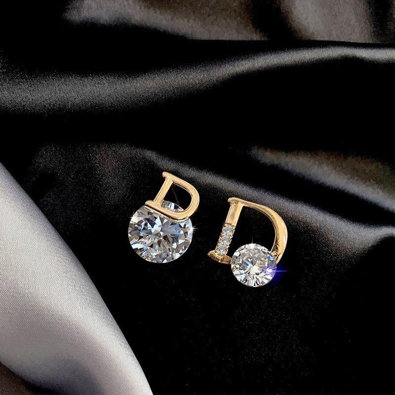 Simple Asymmetric D-shaped Earrings, Internet-famous Versatile Small Zircon Eardrops, Elegant Fashionable Light Luxury Earrings