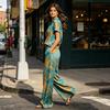 2-teilige Sets für Damen, Lässiges kurzärmeliges Hemd mit Knöpfen und Wide-Leg-Hosen-Kombinationen, Sommerliche bedruckte Urlaubs-Outfits