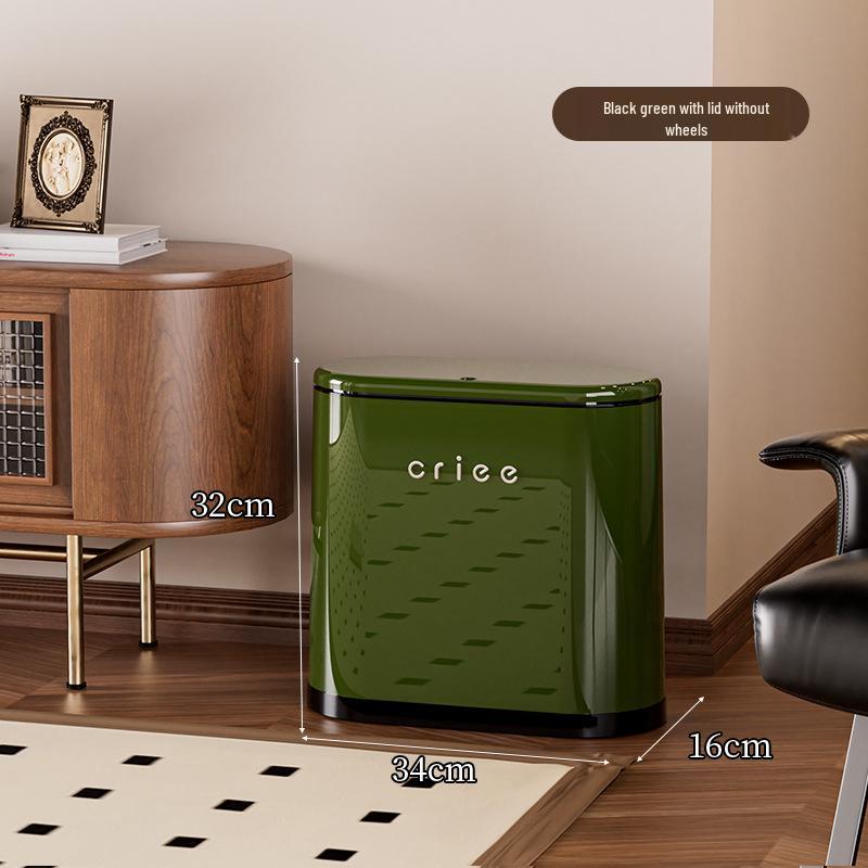 Red Oval Press-Type Trash Can with Lid for Bathroom and Living Room