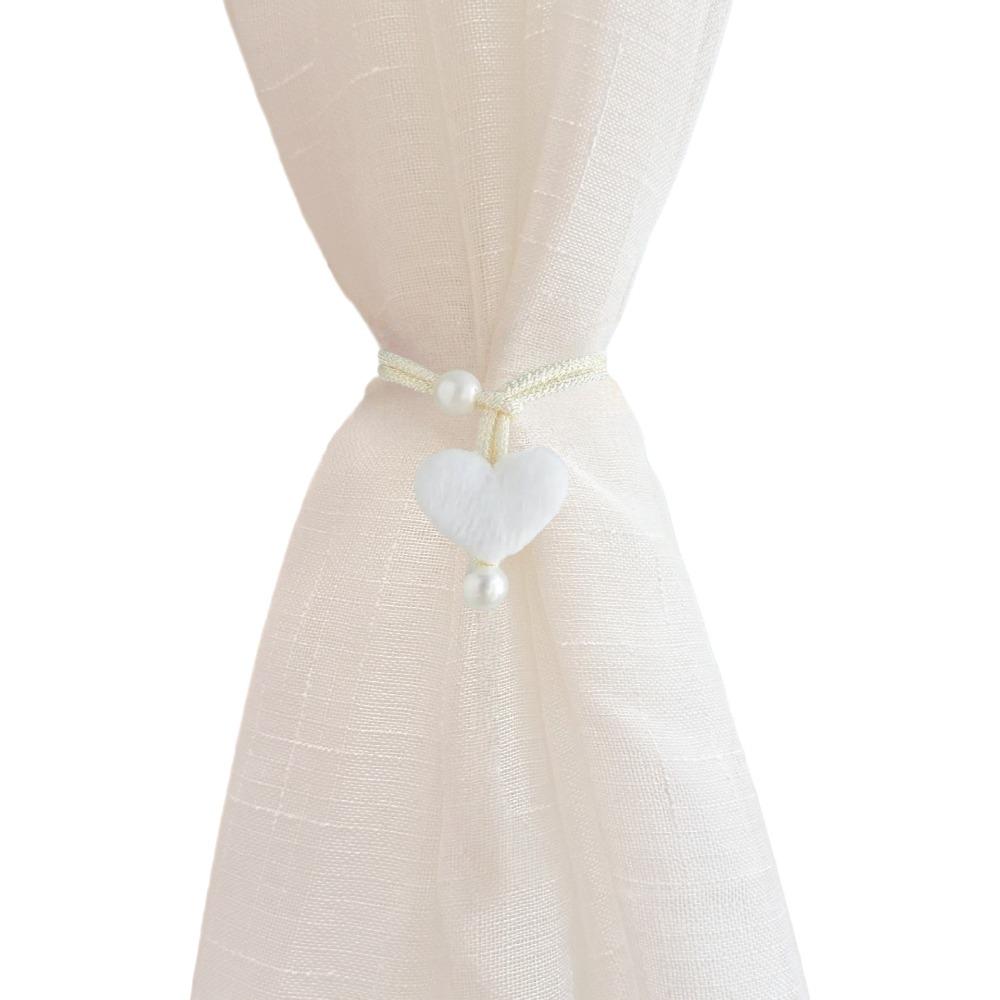 2PCS Drapery Cords Heart-shaped Curtain Tiebacks Romantic with Beads Window Curtain Holders Plush Curtain Strap Valentine's Day