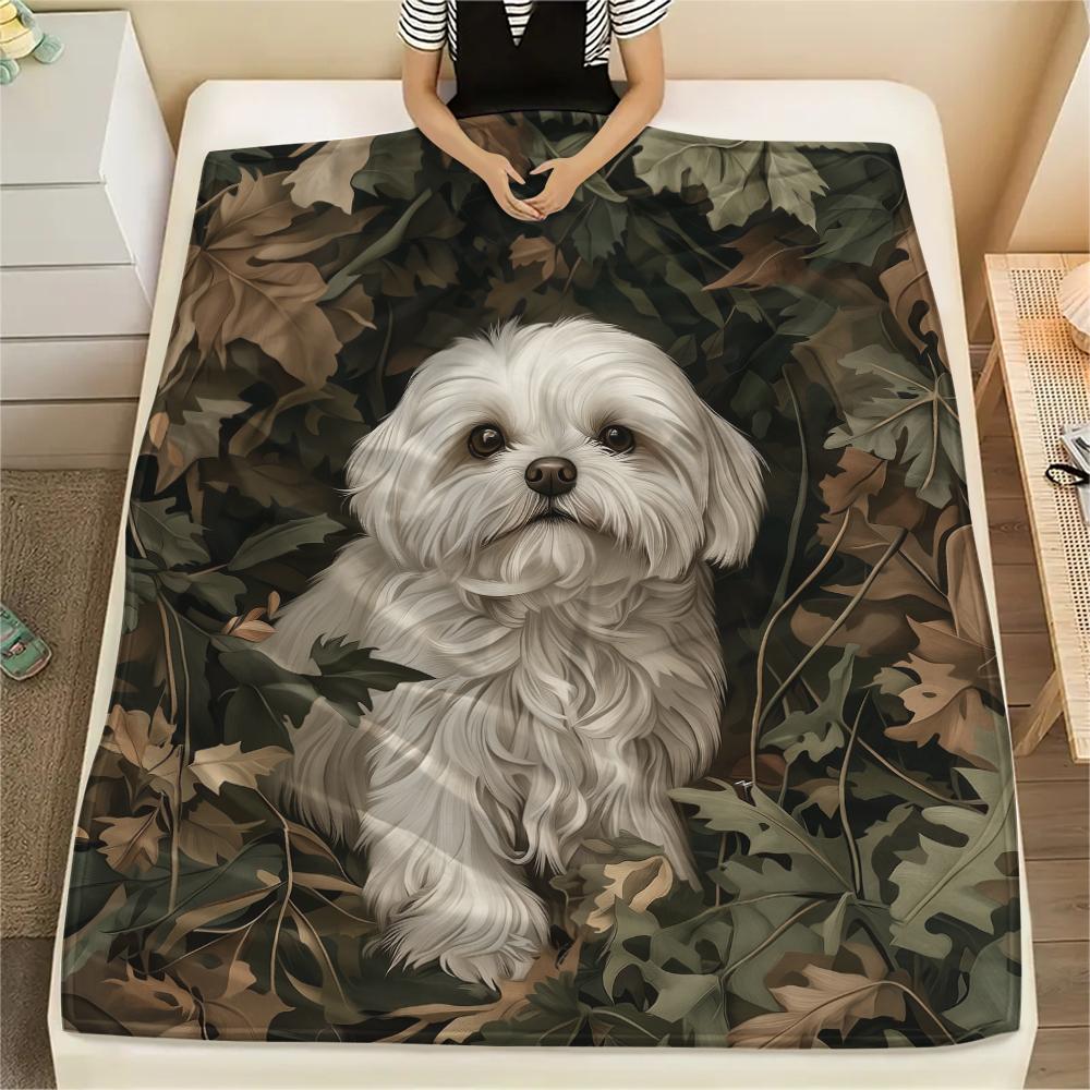 Maltese dog,pattern Flannel Blanket, High quality Comfortable for All Seasons, Home Decor, Warmth and Comfort, Perfect for Gifts.