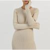 Elegant Solid Ribbed Knitted Maxi Dress Women Slim Casual Waistband Round Neck Long Sleeve Lace Up A-line Dresses 2023 Autumn Lady Streetwear Robe