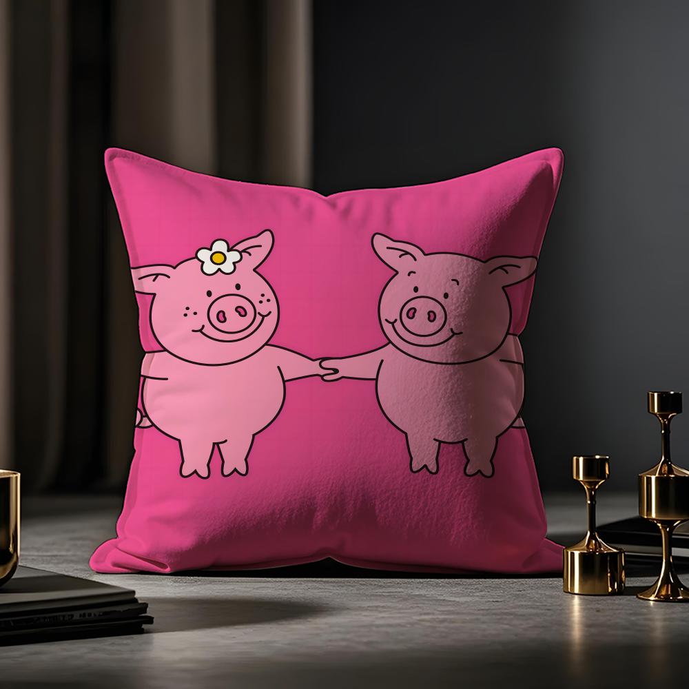 Percy Pig Cushion Cover Anti-dustmite Pillowcase Invisible Zipper Silky Short Plush Sofa Cushion Cover