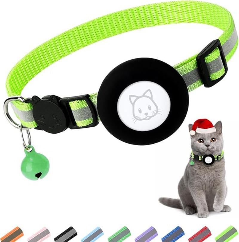 Airtag Cat Collar Fishbone Reflective Cat Collar Airtag Silicone Cover Positioning Collar Pet Collar airtag protective cover/shell светло-зеленый