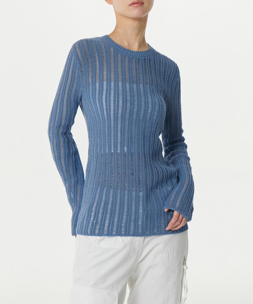 MUSINSA STANDARD WOMAN Women'S Flat Yarn Vertical Crochet Crew Neck Knit [Light Blue]