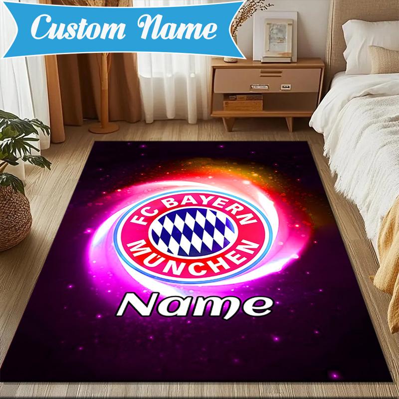 Custom Name Bayern Munich Crest Art Rug Game Carpet, Floor Mat for Bedroom Living Room Entryway Rug, Home Decor Idea Gift for Christmas birthday