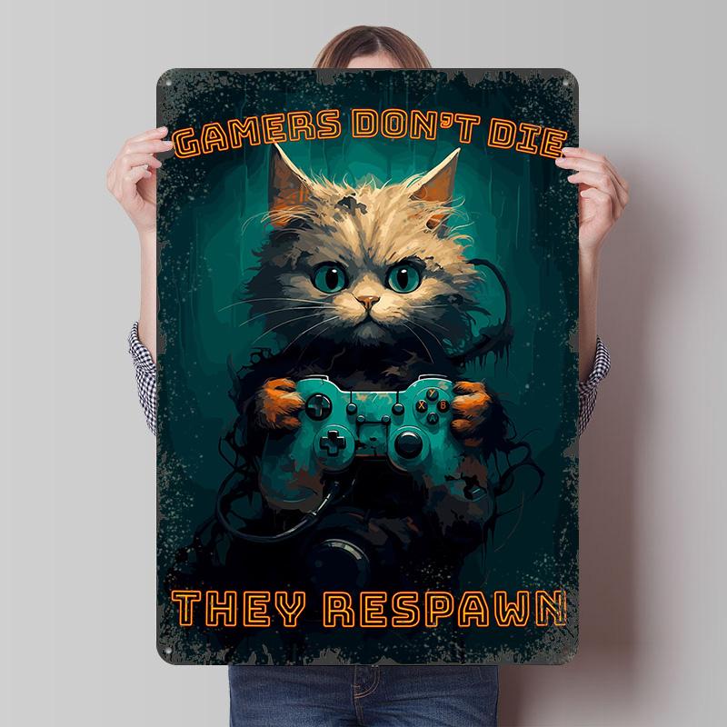 

Funny Gamer Cat Poster Customized Wall Art Vintage Metal Signs Retro Tin Plaque for Man Cave Room Decoration Gaming Wand Deko 7.9x11.8In(20x30cm)