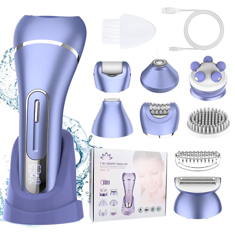 

7 in 1 Electric Razor for Women Shaver Lady Shaver Body Hair Trimmer for Armpit Bikini Arm Leg Face Mustache Portable Painless Hair Removal Set Purple
