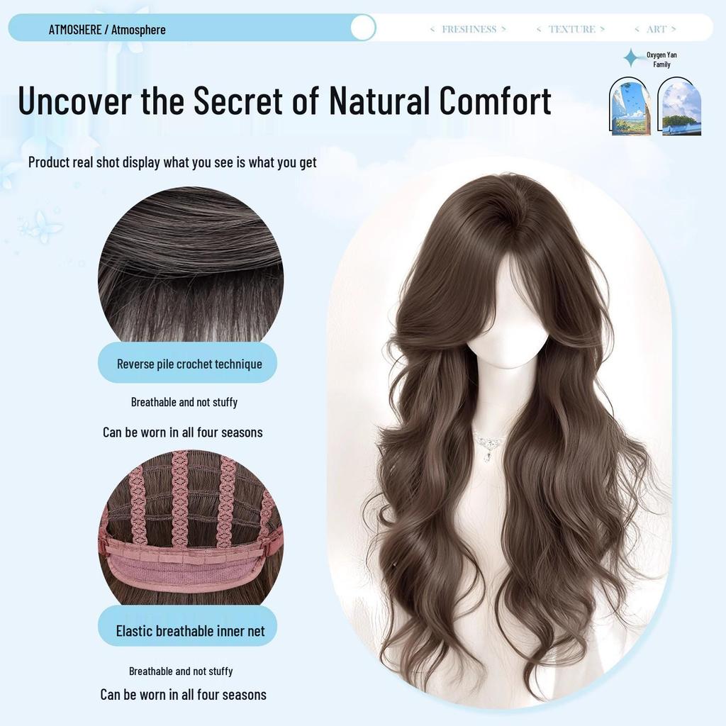 Lange Lockenperücke im koreanischen Stil: Realistisch, Vollständige Abdeckung, Natürliches Volumen, Faule Große Wellen